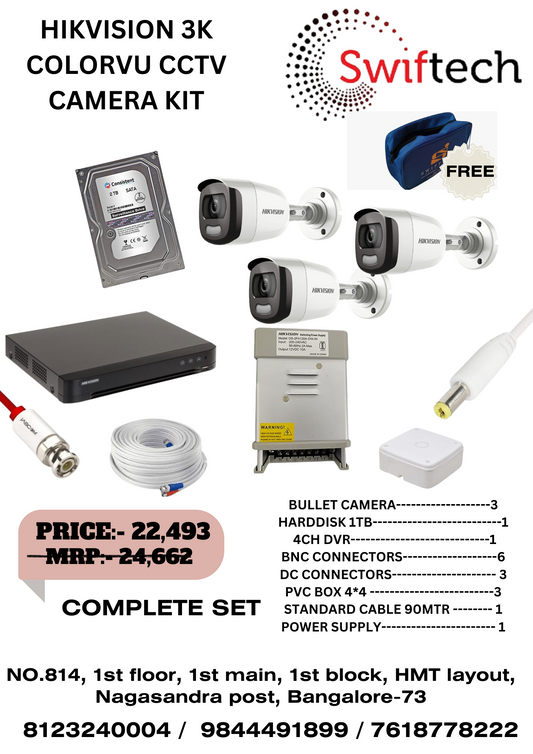 HIKVISION 3K 3 Camera complete cctv kit